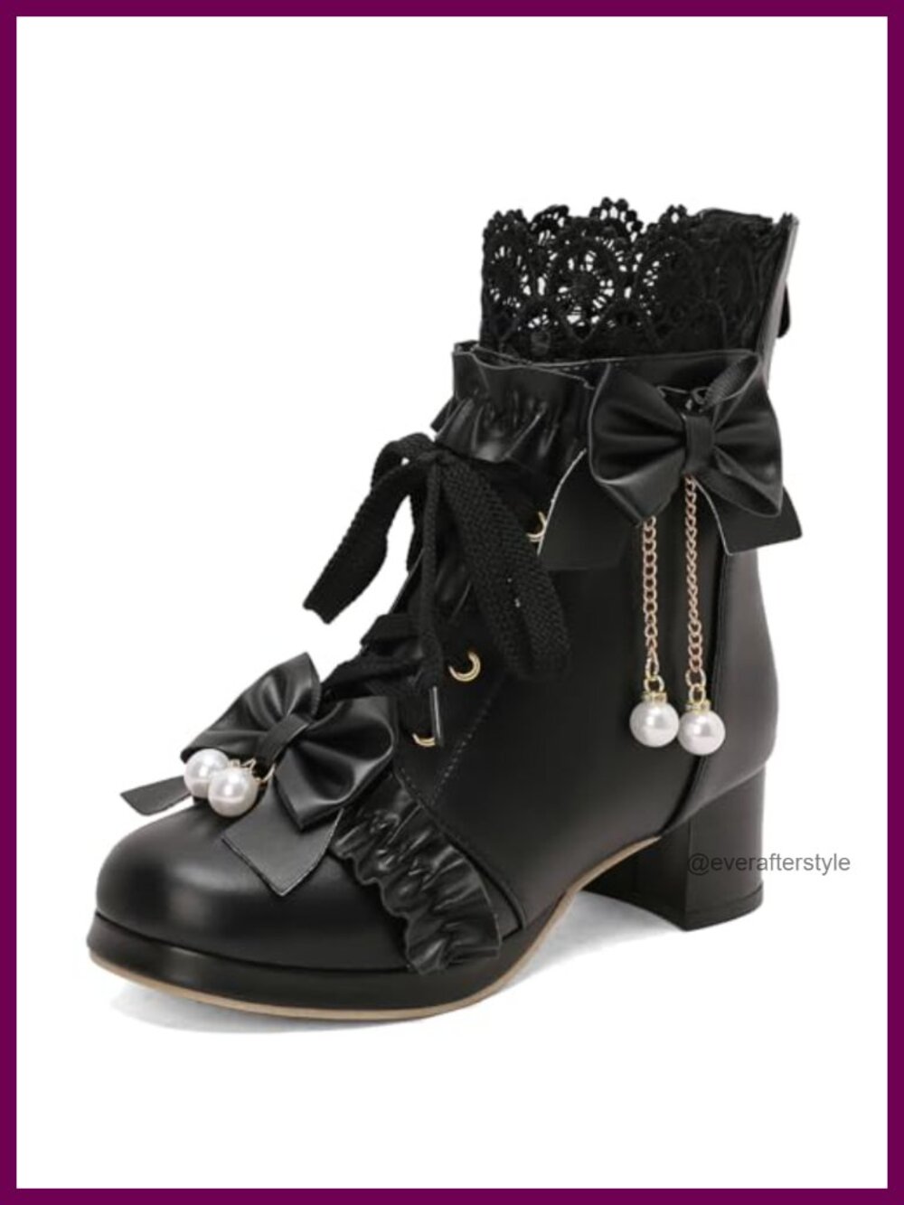Lace Up Ankle Boots with Bow Kawaii Shoes Chunky Mid Heel Platform Cute Lolita